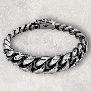 925 Sterling Silver Graduated Cuban Curb Link Heavy Bracelet
